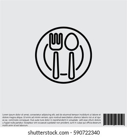 Web line icon. Cutlery, Spoon and fork on a plate