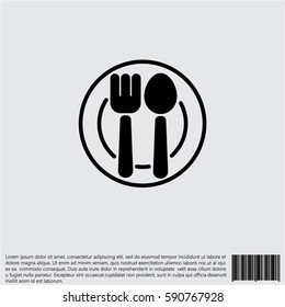 Web line icon. Cutlery, Spoon and fork on a plate