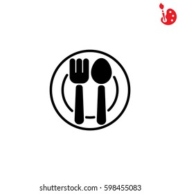Web line icon. Cutlery, Spoon and fork on a plate