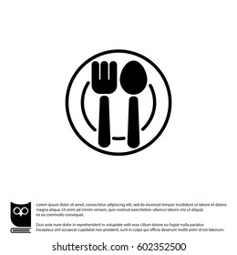 Web line icon. Cutlery, Spoon and fork on a plate