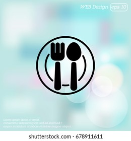 Web line icon. Cutlery, Spoon and fork on a plate