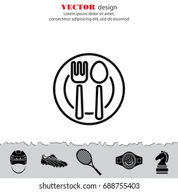 Web line icon. Cutlery, Spoon and fork on a plate