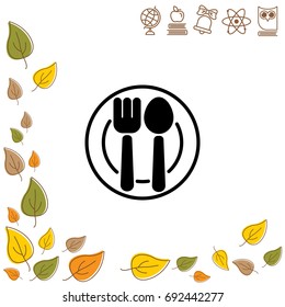 Web line icon. Cutlery, Spoon and fork on a plate