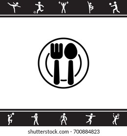 Web line icon. Cutlery, Spoon and fork on a plate