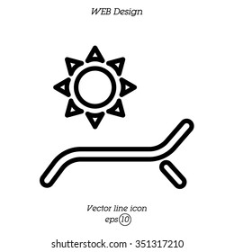 Web line icon. Deckchair and sun