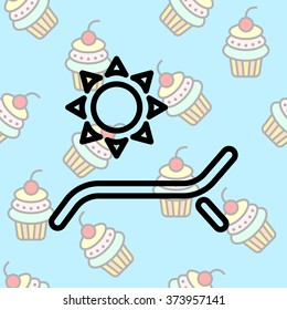 Web line icon. Deckchair and sun