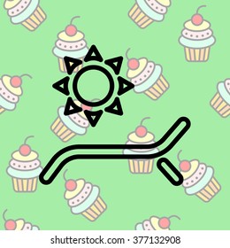 Web line icon. Deckchair and sun