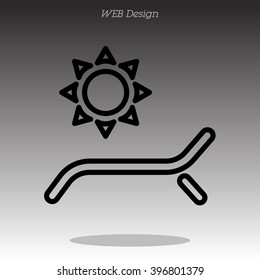 Web line icon. Deckchair and sun