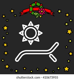 Web line icon. Deckchair and sun