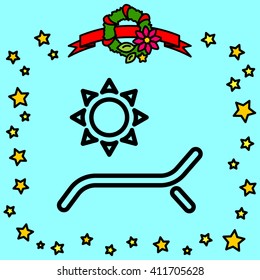 Web line icon. Deckchair and sun