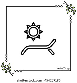 Web line icon. Deckchair and sun