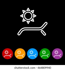 Web line icon. Deckchair and sun