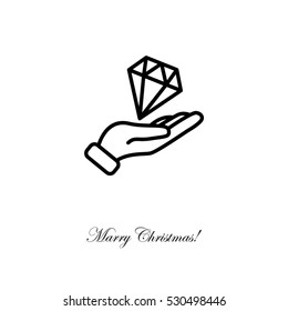 Web line icon. Diamond in hand
