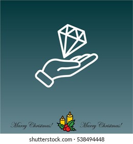 Web line icon. Diamond in hand