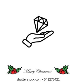 Web line icon. Diamond in hand