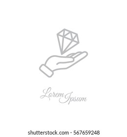 Web line icon. Diamond in hand