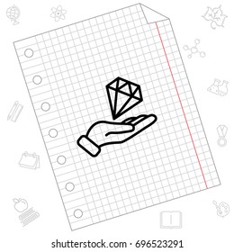 Web line icon. Diamond in hand