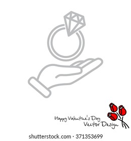 Web line icon. Diamond ring in hand