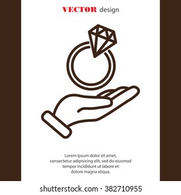 Web line icon. Diamond ring in hand