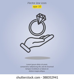 Web line icon. Diamond ring in hand