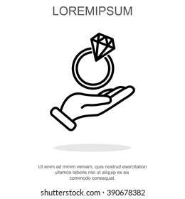 Web line icon. Diamond ring in hand