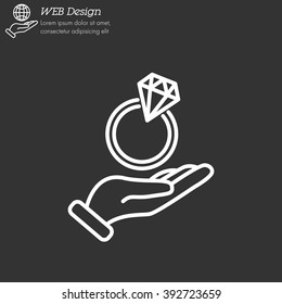 Web line icon. Diamond ring in hand