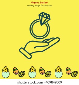 Web line icon. Diamond ring in hand