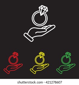 Web line icon. Diamond ring in hand