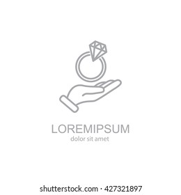 Web line icon. Diamond ring in hand
