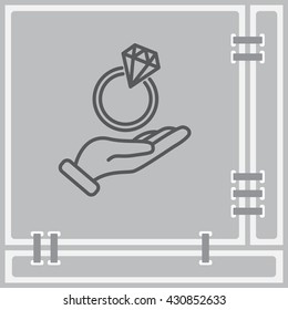 Web line icon. Diamond ring in hand