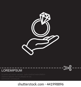 Web line icon. Diamond ring in hand