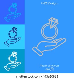 Web line icon. Diamond ring in hand
