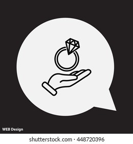 Web line icon. Diamond ring in hand