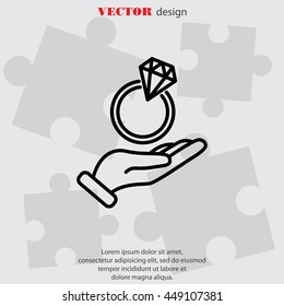 Web line icon. Diamond ring in hand
