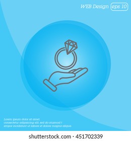 Web line icon. Diamond ring in hand