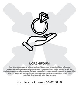 Web line icon. Diamond ring in hand