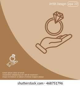 Web line icon. Diamond ring in hand