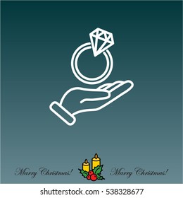 Web line icon. Diamond ring in hand