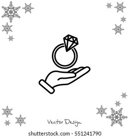 Web line icon. Diamond ring in hand