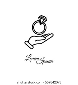 Web line icon. Diamond ring in hand