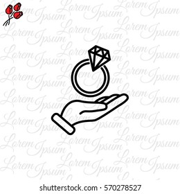 Web line icon. Diamond ring in hand
