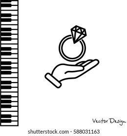 Web line icon. Diamond ring in hand