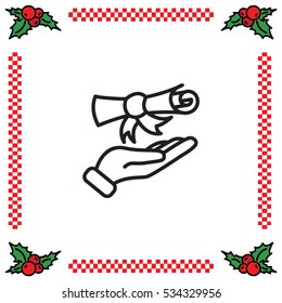 Web line icon. Diploma in hand
