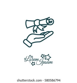 Web line icon. Diploma in hand
