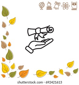Web line icon. Diploma in hand