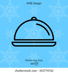 Web line icon. Dish with lid 