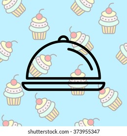 Web line icon. Dish with lid 