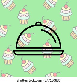 Web line icon. Dish with lid 