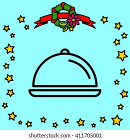 Web line icon. Dish with lid 