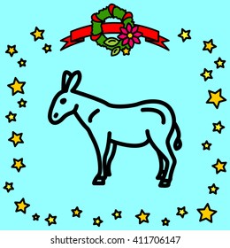 Web line icon. Donkey, livestock